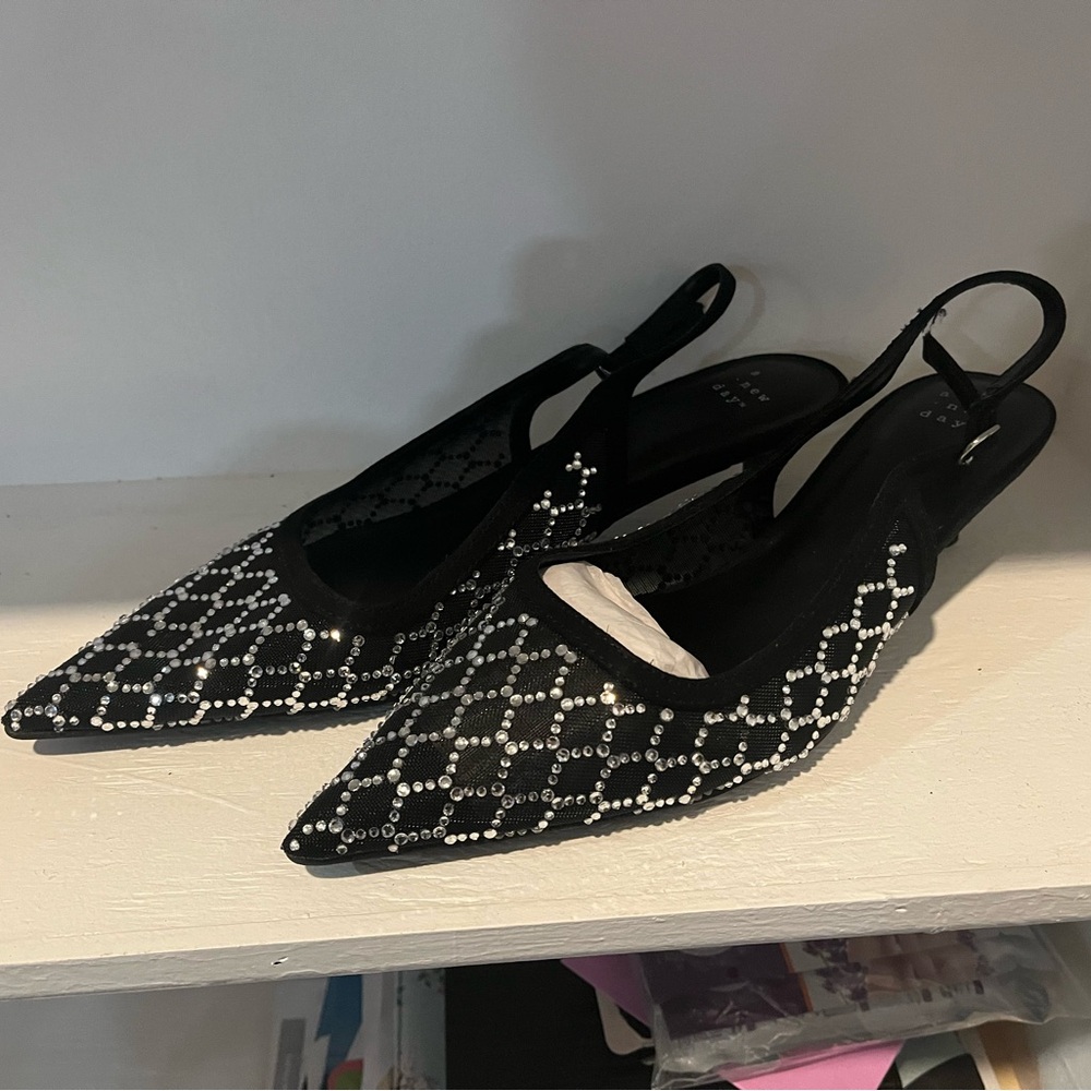 a new day Black and White Embellished Heels